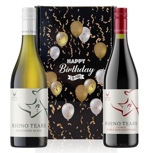 Mixed Rhino Tears Red & White Wine Happy Birthday Wine Duo Gift Box